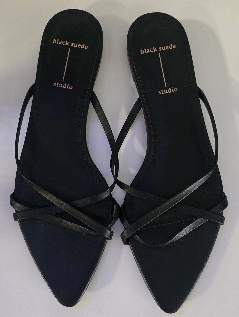 Black Suede Studio Strappy Pointed-Toe Sandals
